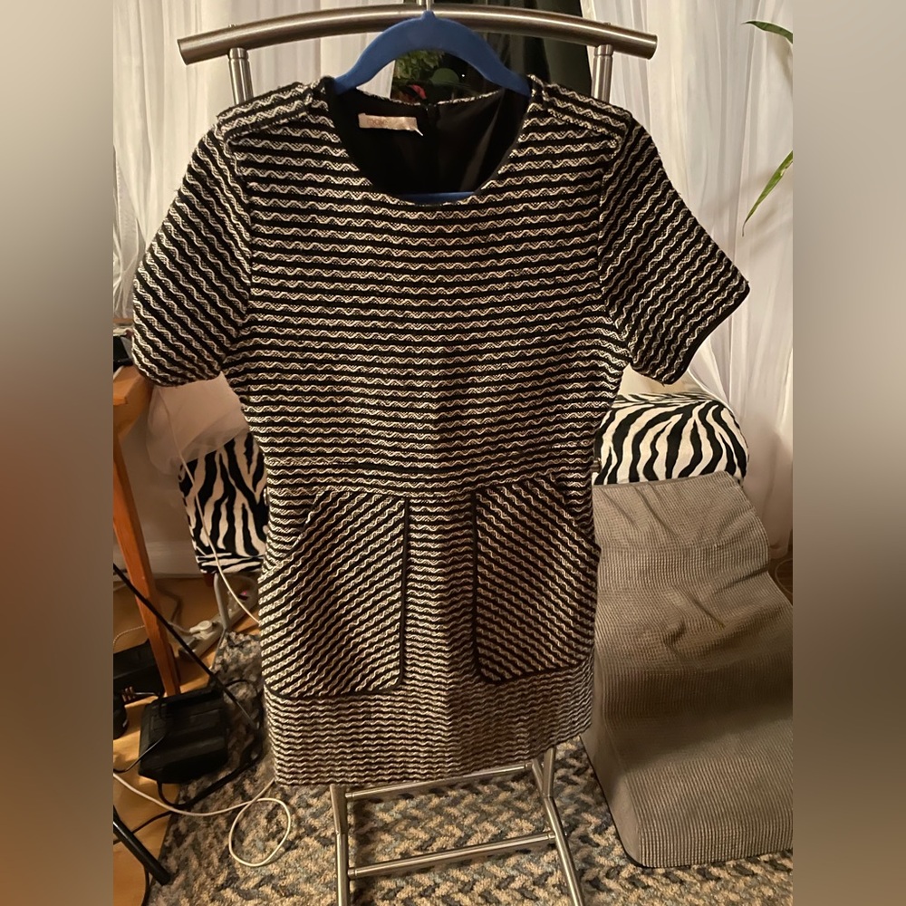Maje Black and White Zigzag Dress (Size 4 FR - US XL)